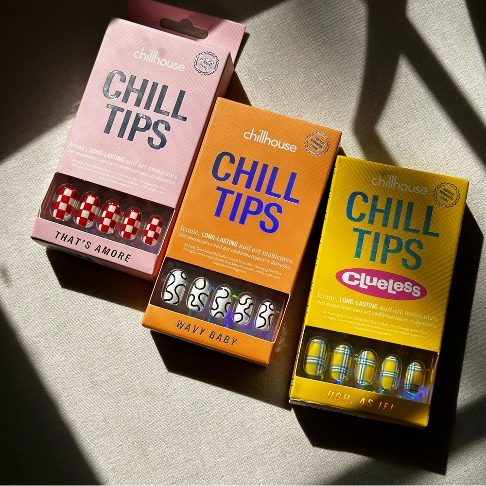 Chillhouse Chill Tips Nail Set Trio Bundle, 24 Nail Shapes & Sizes Glue included